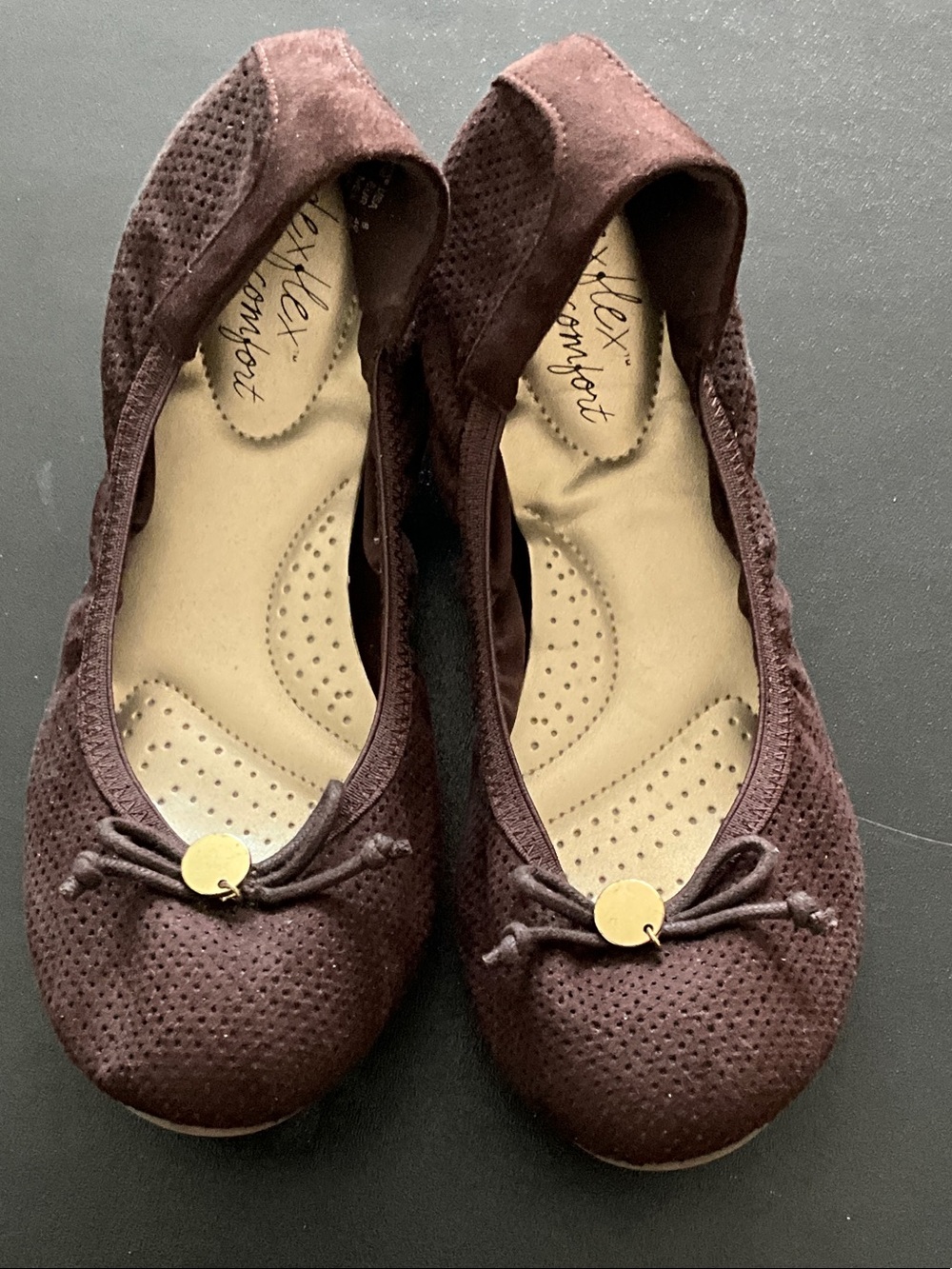 Payless Brown Perforated Ballet Flats with Gold Disc
